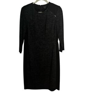 Worth New York Dark Brown Heather Sheath Dress Size 10 Wool Blend Zip Shoulder